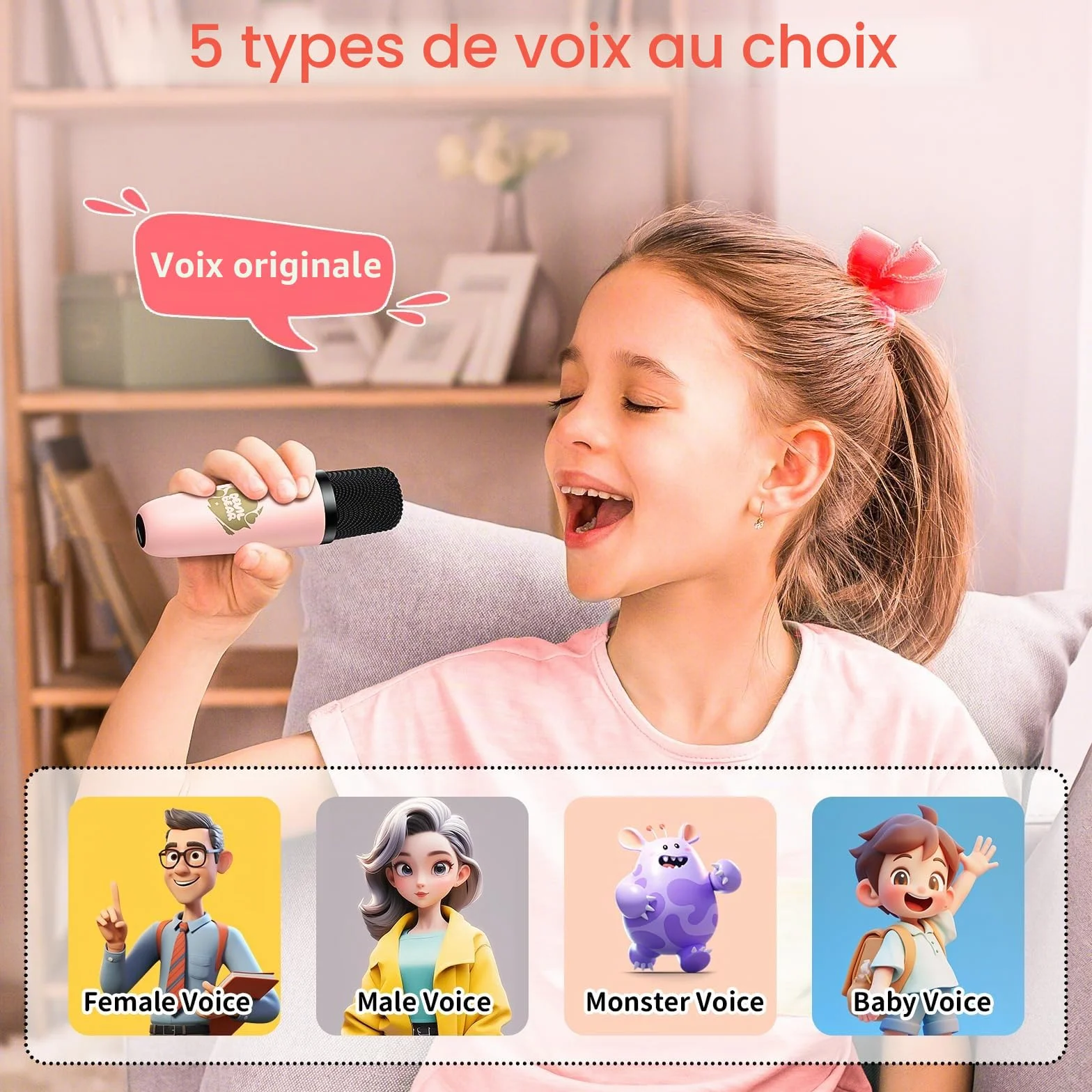 PHNIXGAM Mini Machine de karaoké Bluetooth avec Deux Microphones sans Fil et LED Rose