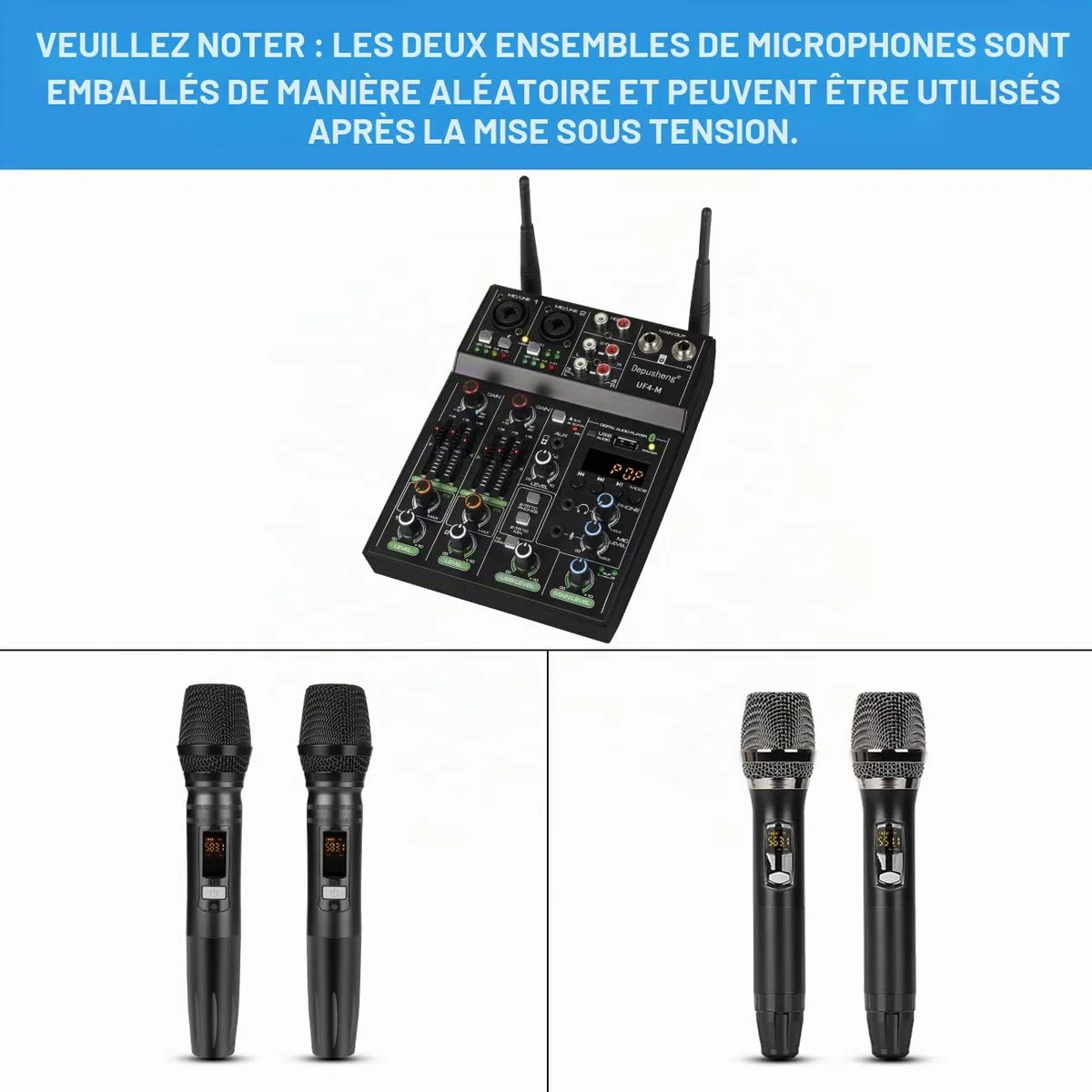 Depusheng UF4-M Table de Mixage Audio Studio - Console de Mixage DJ Numérique 4 Canaux Bluetooth Portable Professionnelle avec Microphone sans Fil
