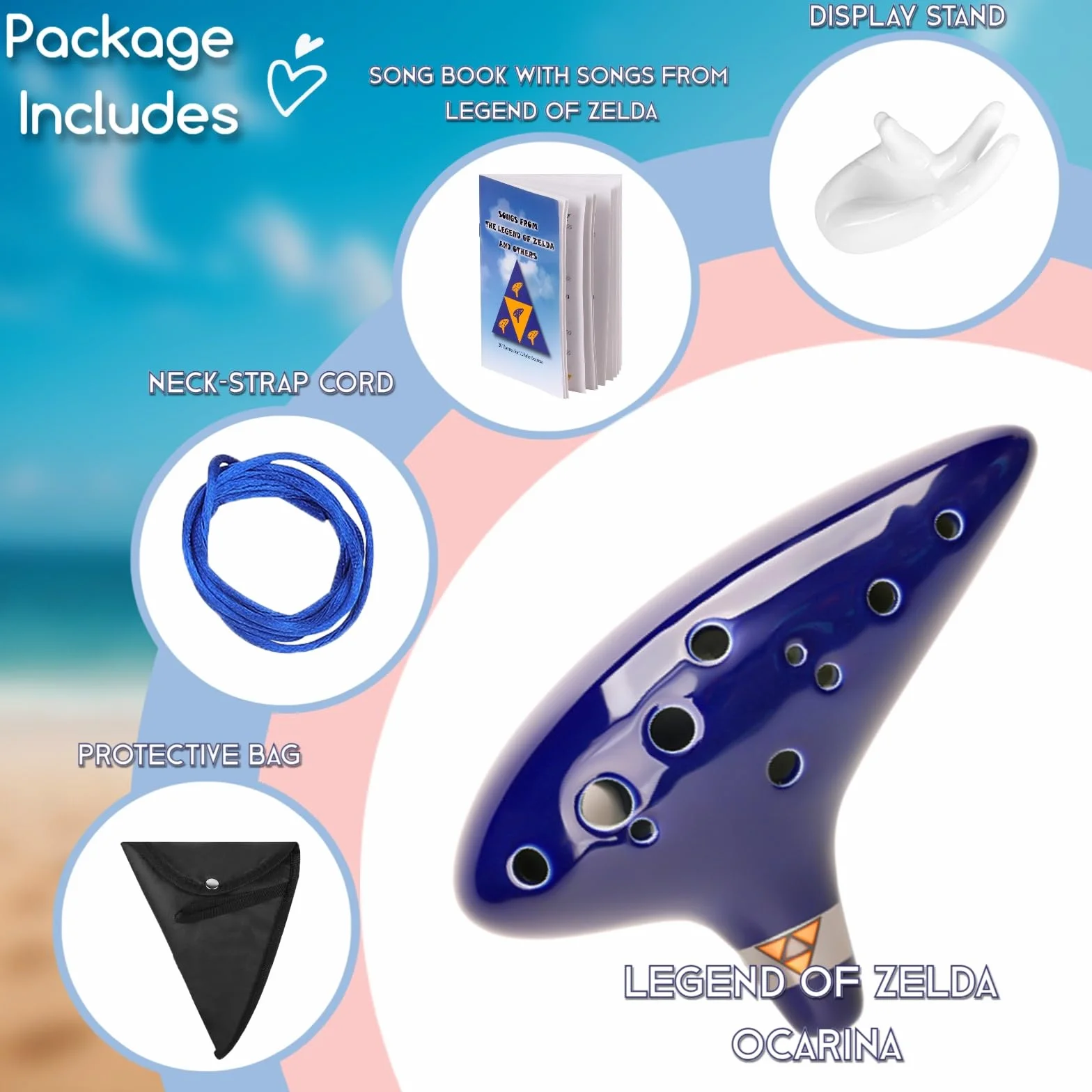 Ocarina en do alto à 12 trous avec livret de chansons La légende de Zelda support de présentation et sac de protection