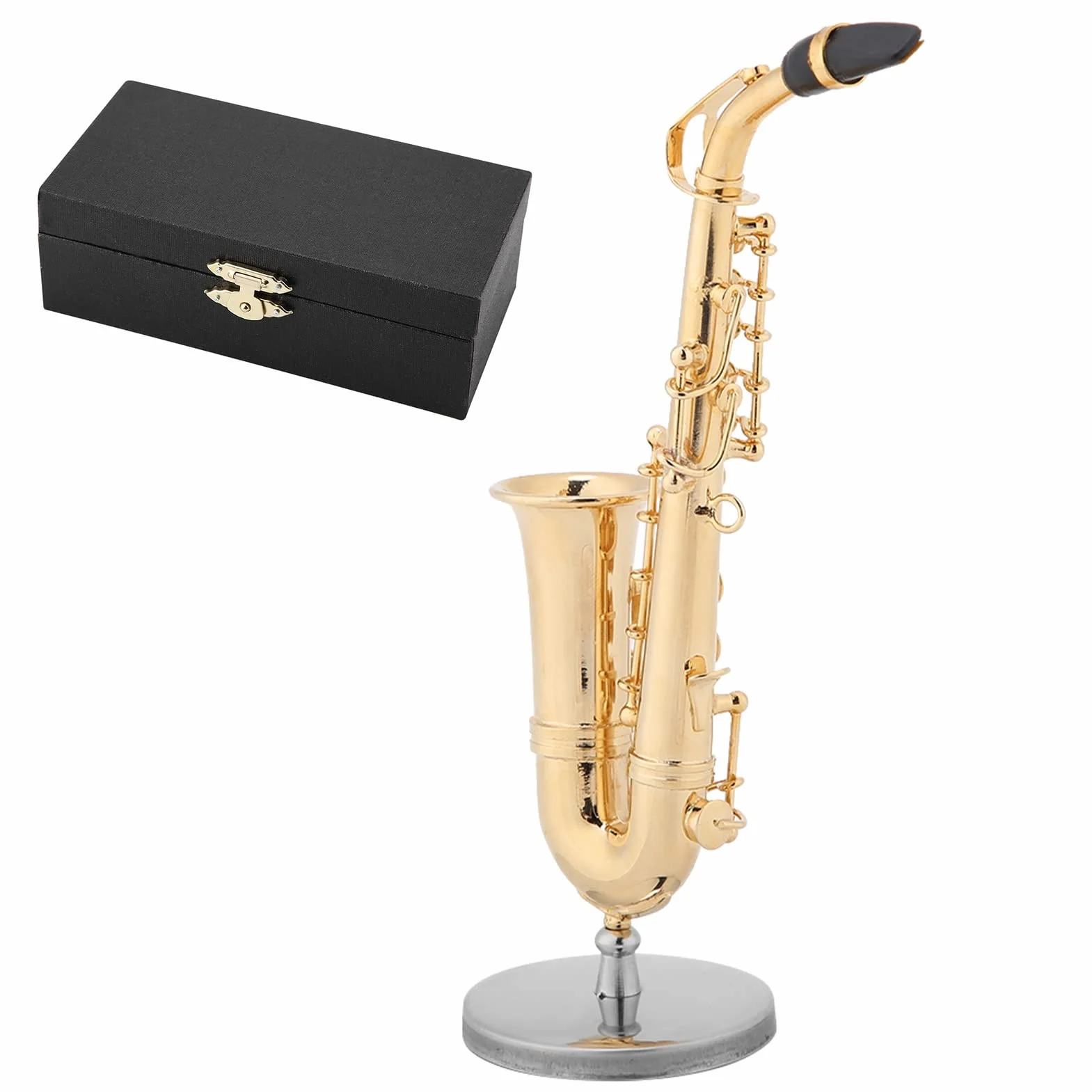 Fyearfly Saxophone Alto Miniature Plaqué Or avec Support et Étui, Cadeau Décoration Maison