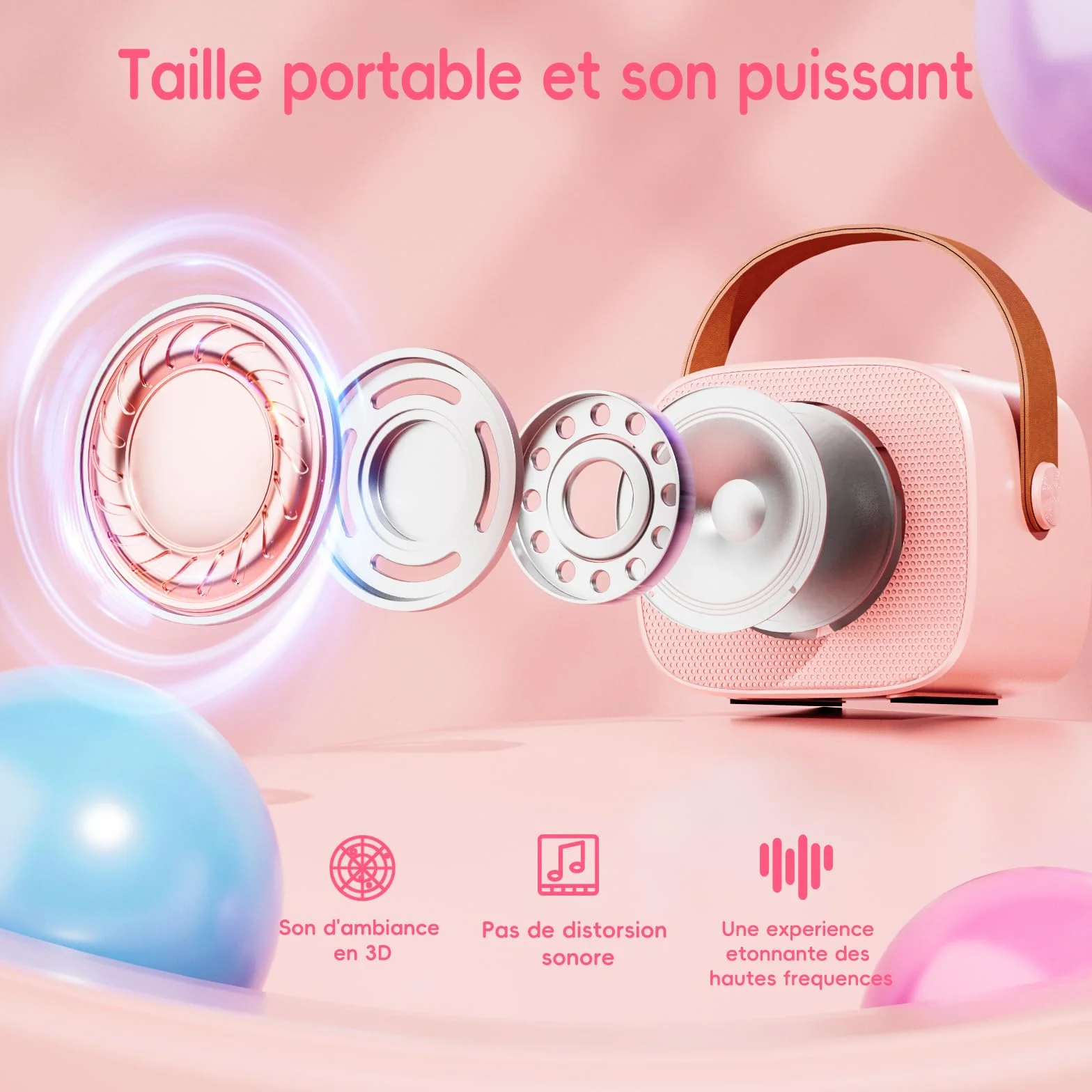 Ankuka Karaoke Enfants avec 2 Micro sans Fil Portable, Voix Change LED Lumière HiFi Mini Microphone Rose