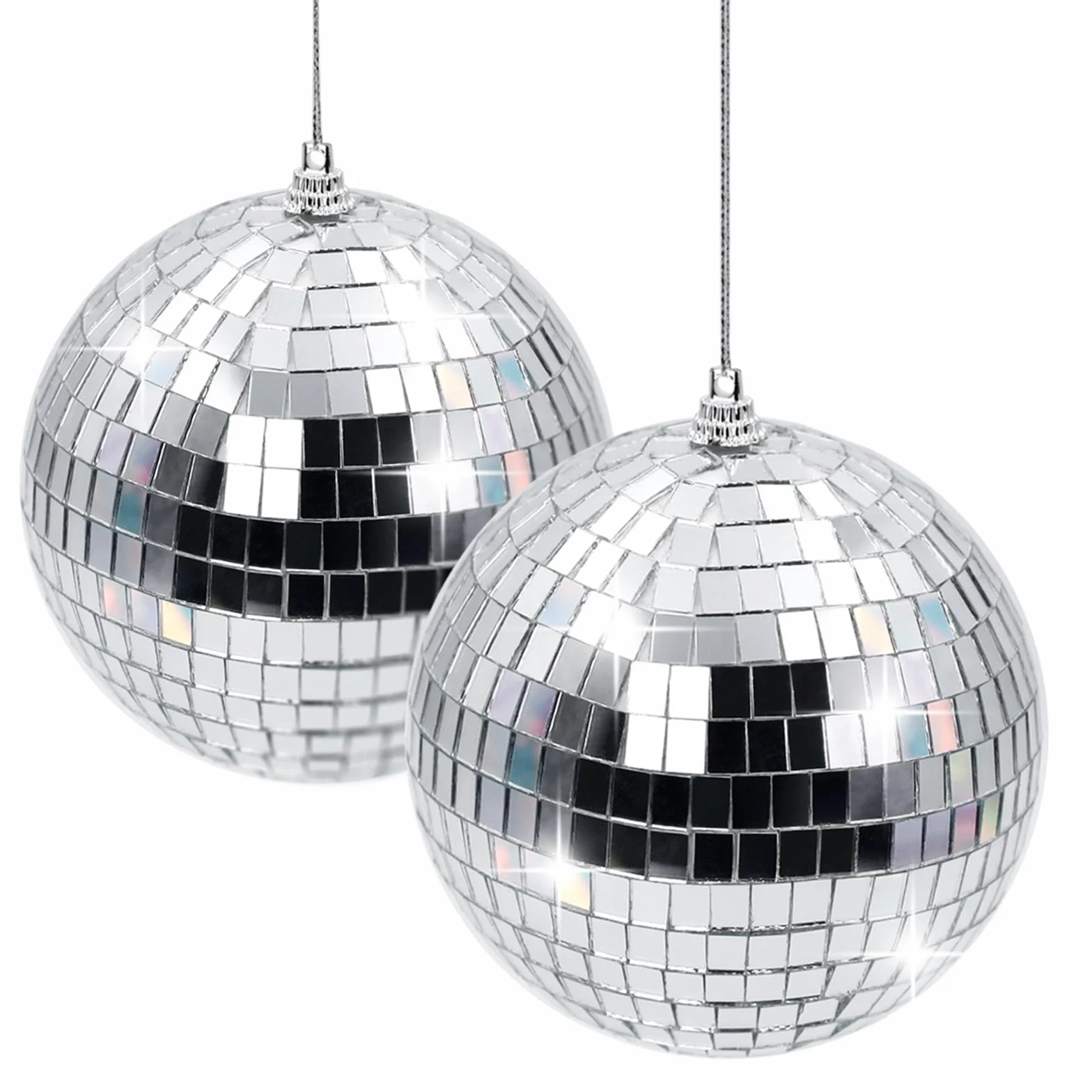 Boule à Facettes Disco 10 cm – Lot de 2 Boules Miroir Argentées à Suspendre, Déco Sapin de Noël, Mariage, Anniversaire, Fête & Soirée