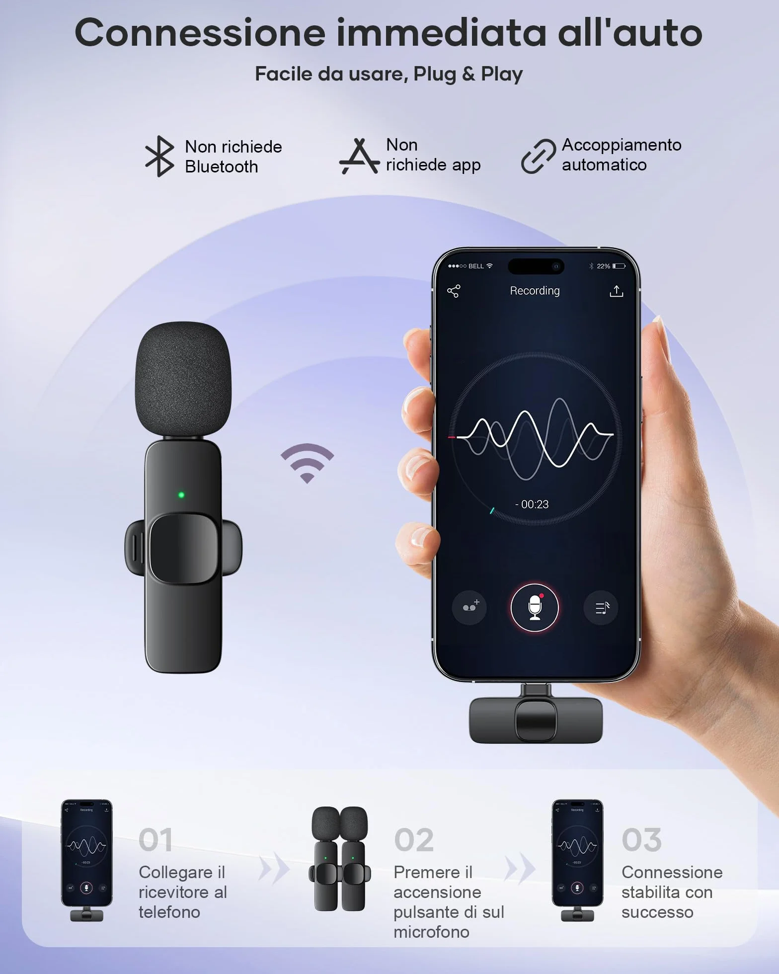 KUKIHO 2 Microphones Cravate sans Fil pour iPhone/Smartphone, Mini-Micro USB-C, Réduction du Bruit, avec Pince
