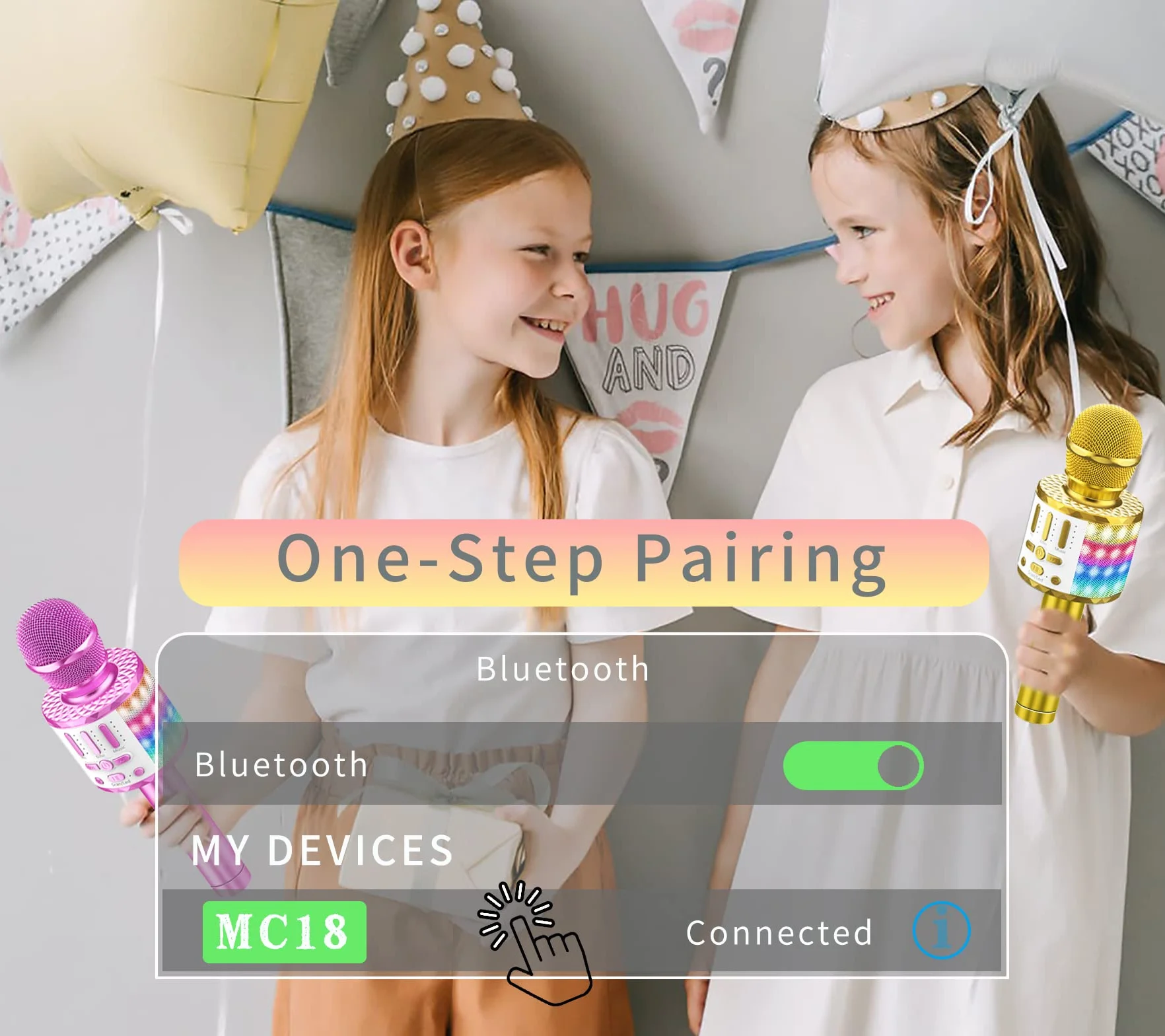 Micros sans Fil Karaoké Bluetooth avec Lumière Scène, Haut-Parleur Portable pour Fête Chanter Disco KTV