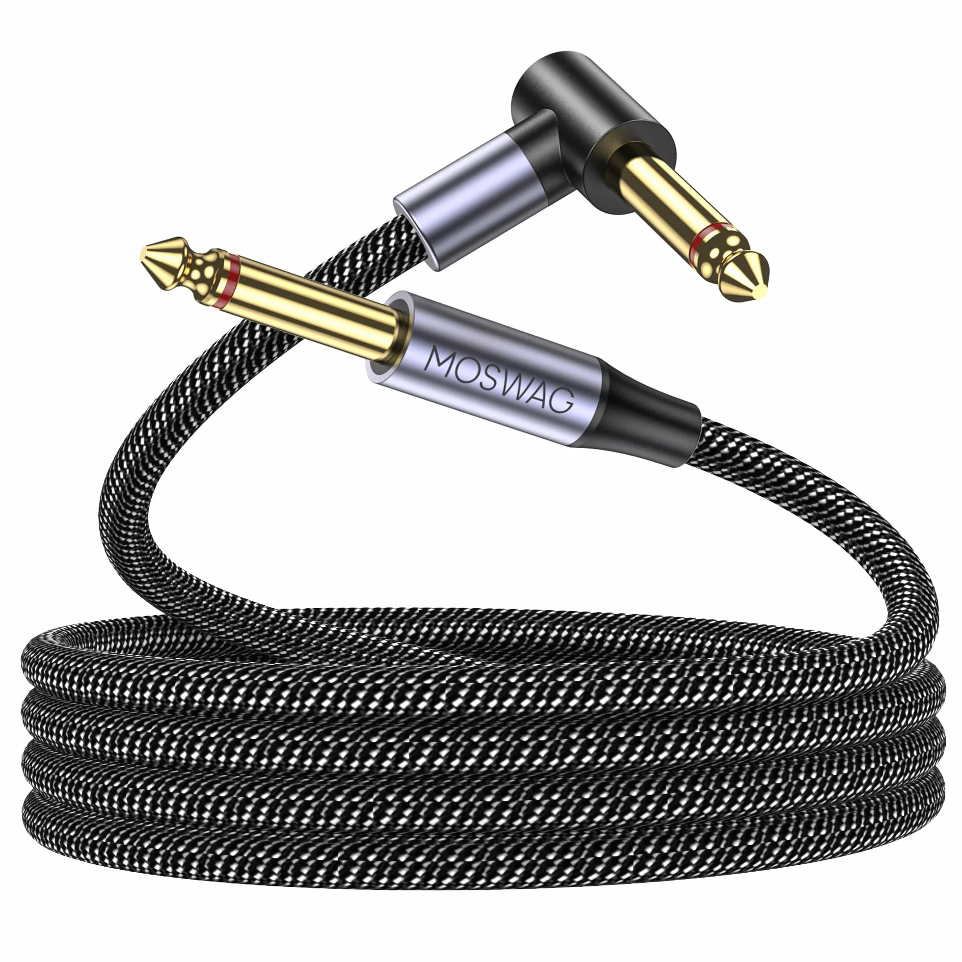 Câble Instrument 3m Jack Coudé pour Guitare Électrique et Basse MOSWAG