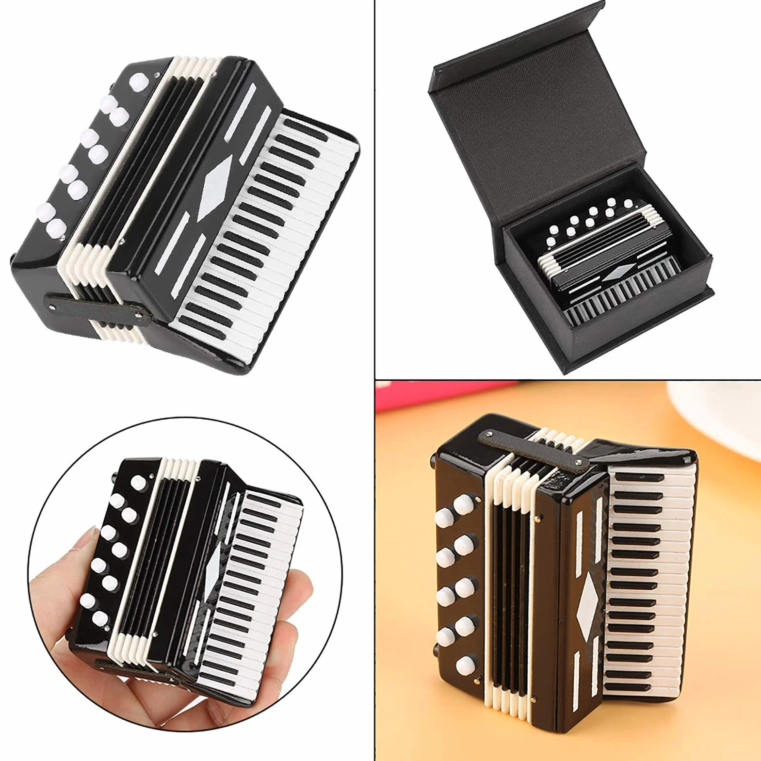 Accordéon Miniature 3 Pouces, Ornement de Décoration d'Instrument de Musique avec Boîte